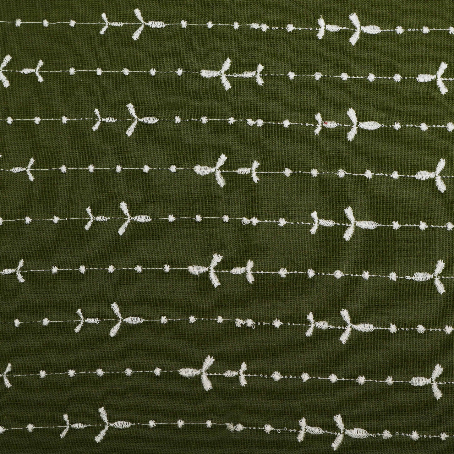 Mehndi Green Color Kora Cotton Embroidery Fabric