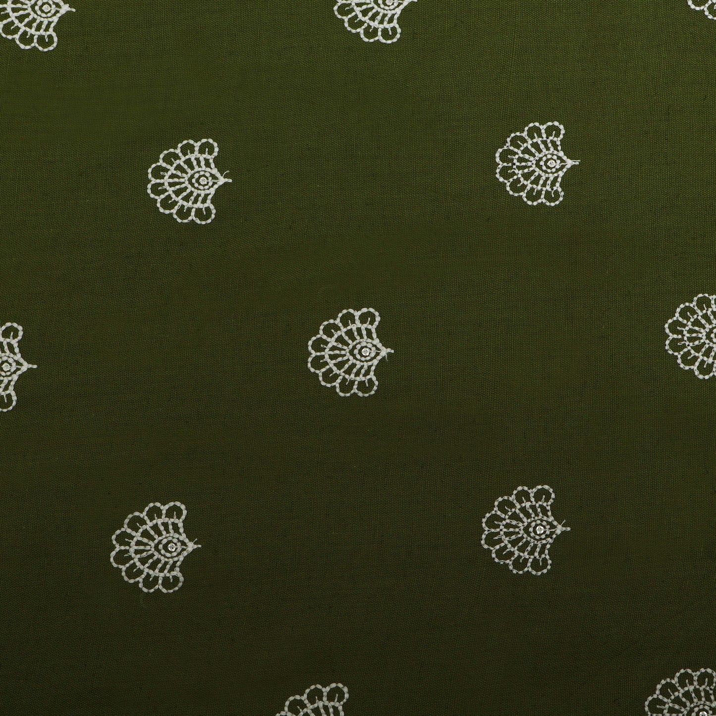 Mehndi Green Color Kora Cotton Embroidery Fabric