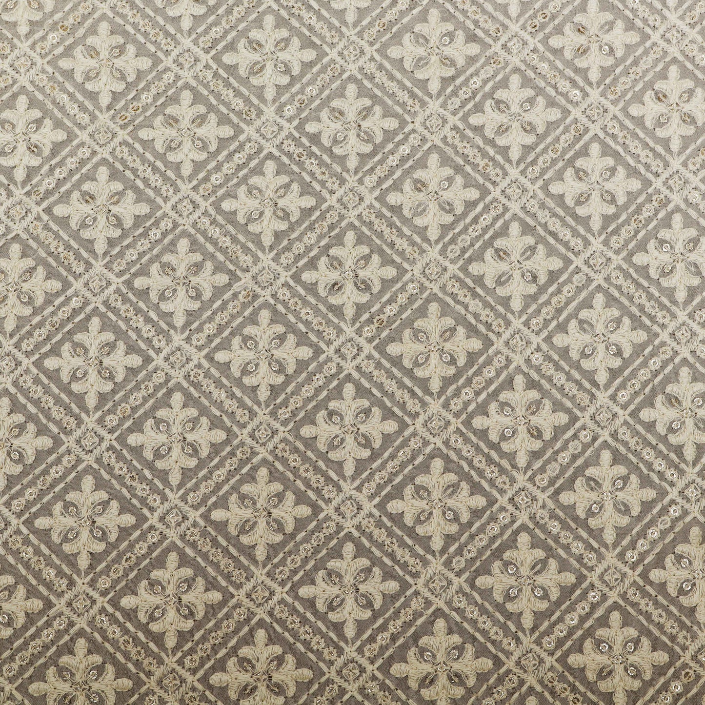 White Color Georgette Embroidery Fabric