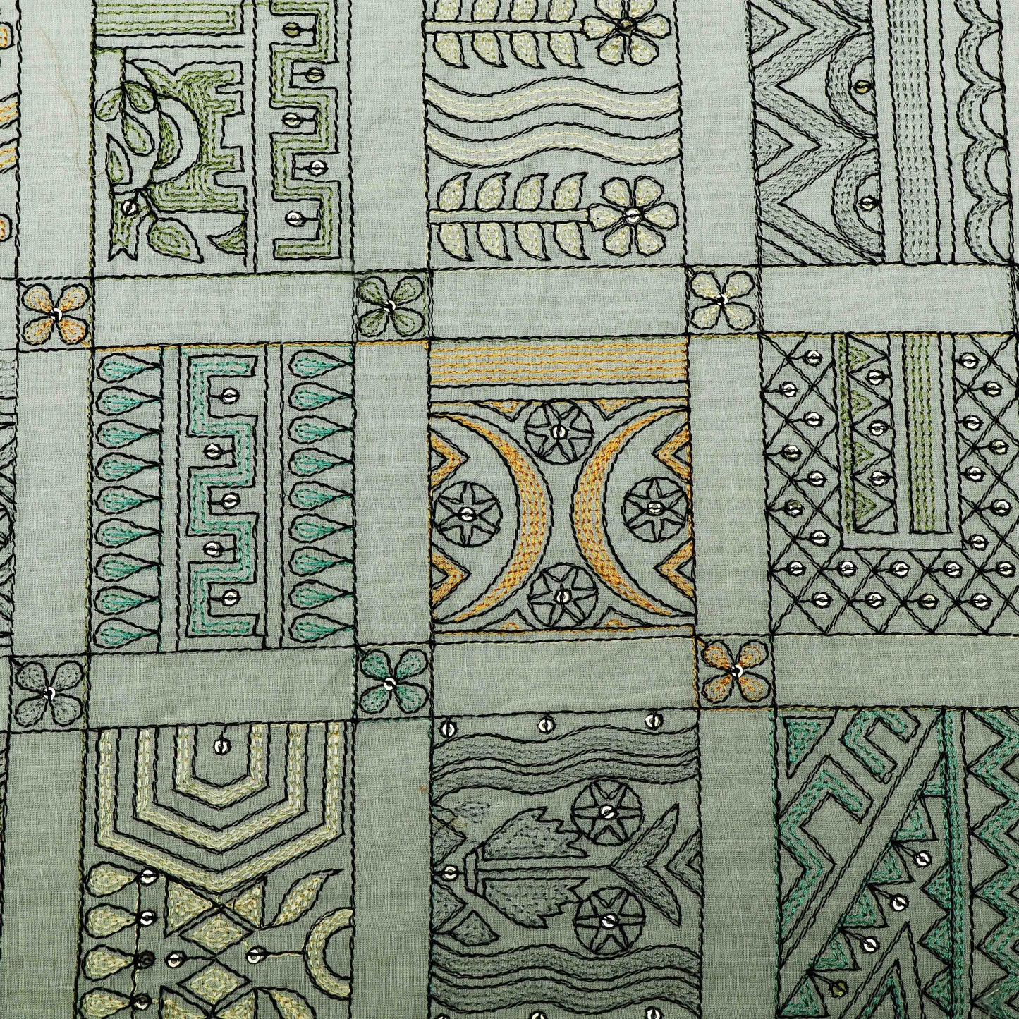 Sea Green Color Cotton Embroidery Fabric