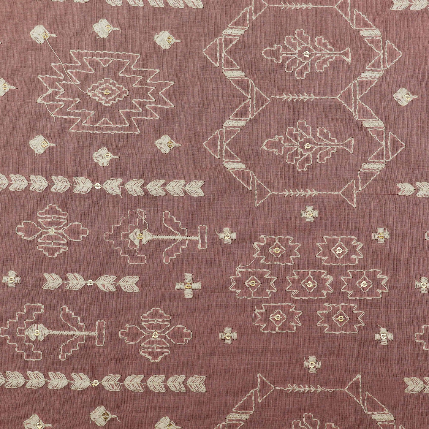 Pink Color Cotton Embroidery Fabric