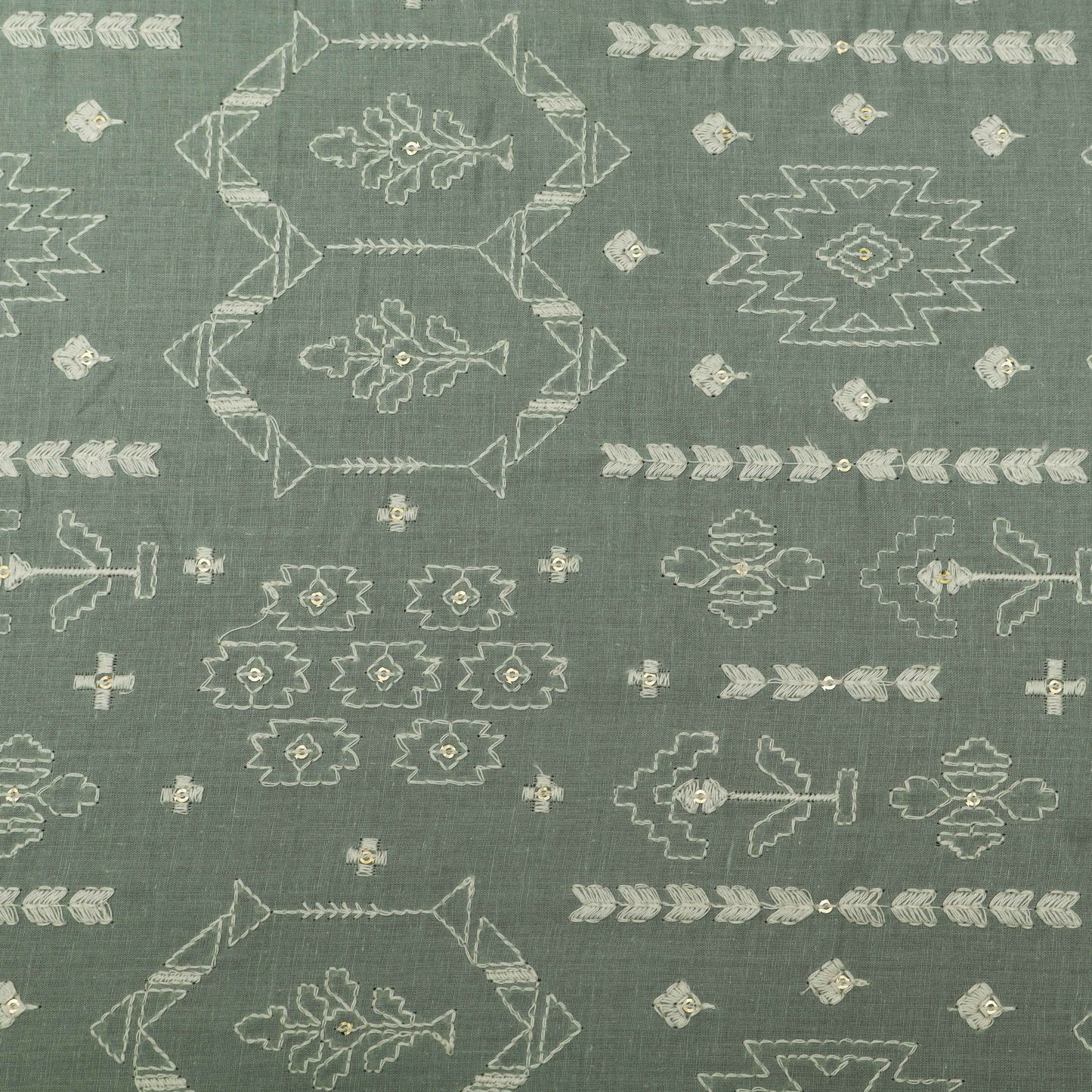 Sea Green Color Cotton Embroidery Fabric