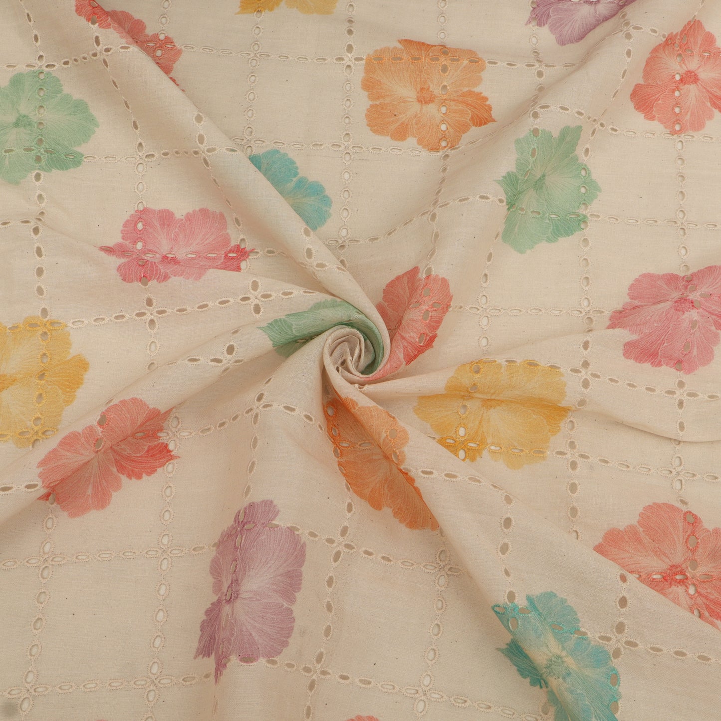 Floral-patterned fabric with a quilted texture