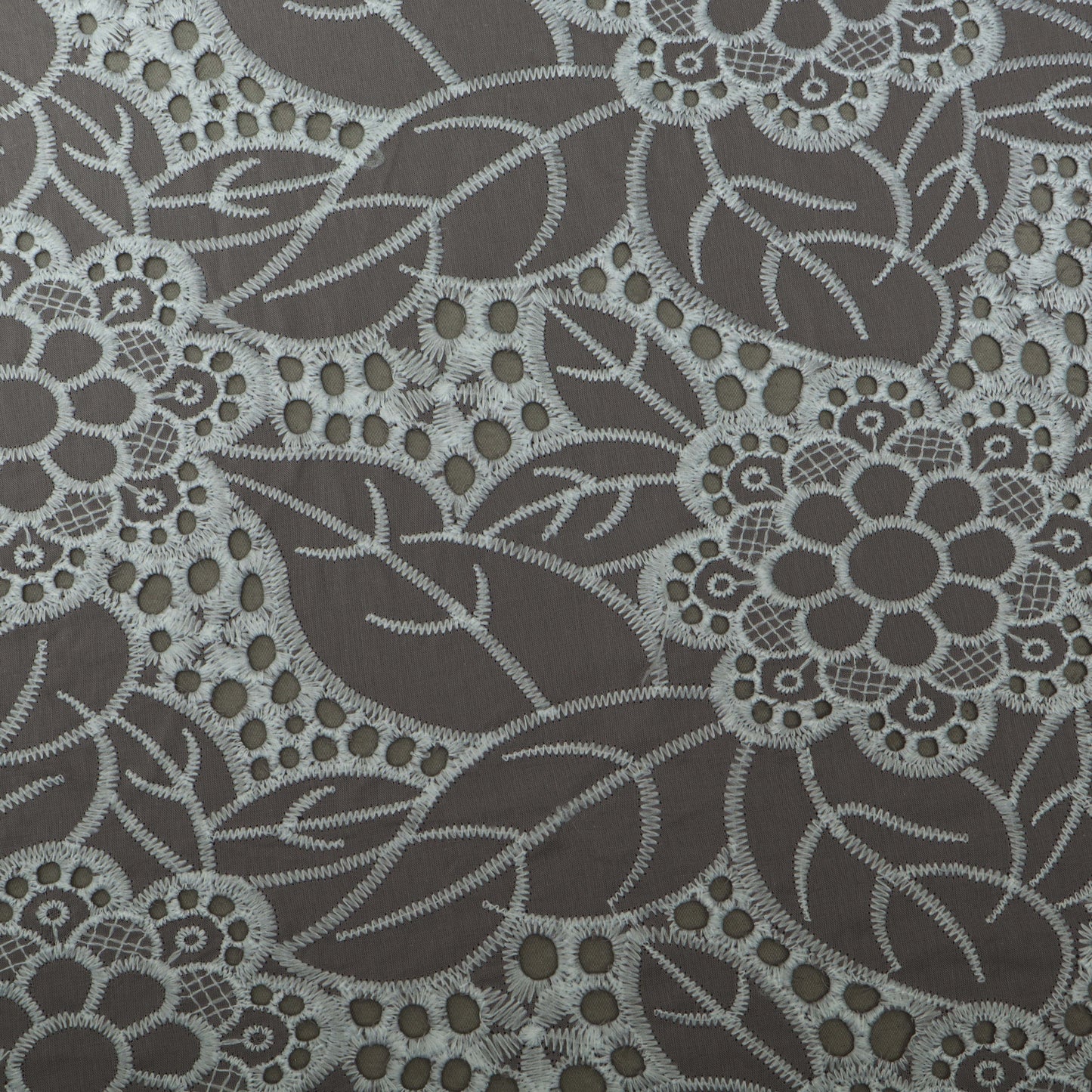 Grey Color Cotton Chikan Embroidery Fabric