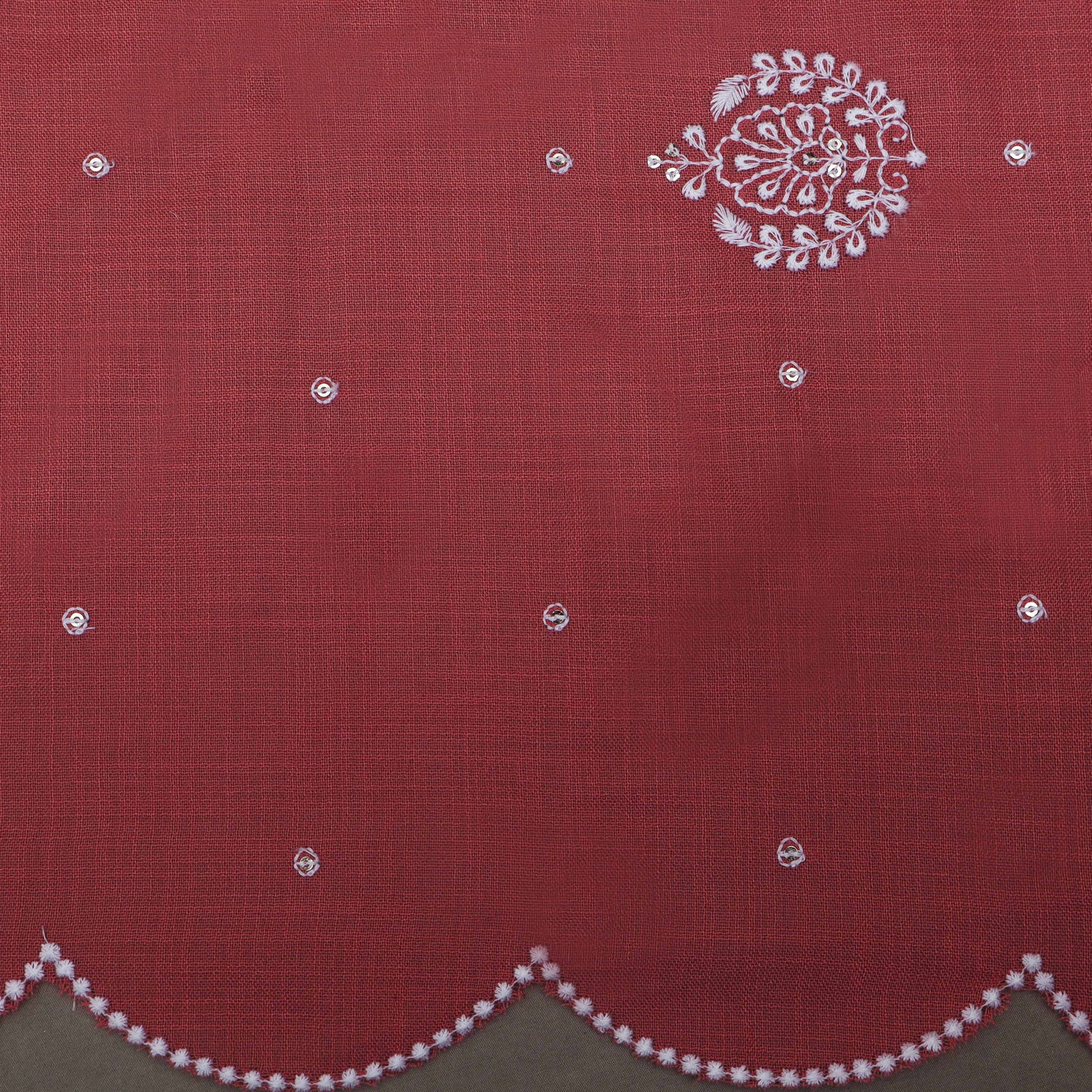 Gajri Color Linen Embroidery Fabric