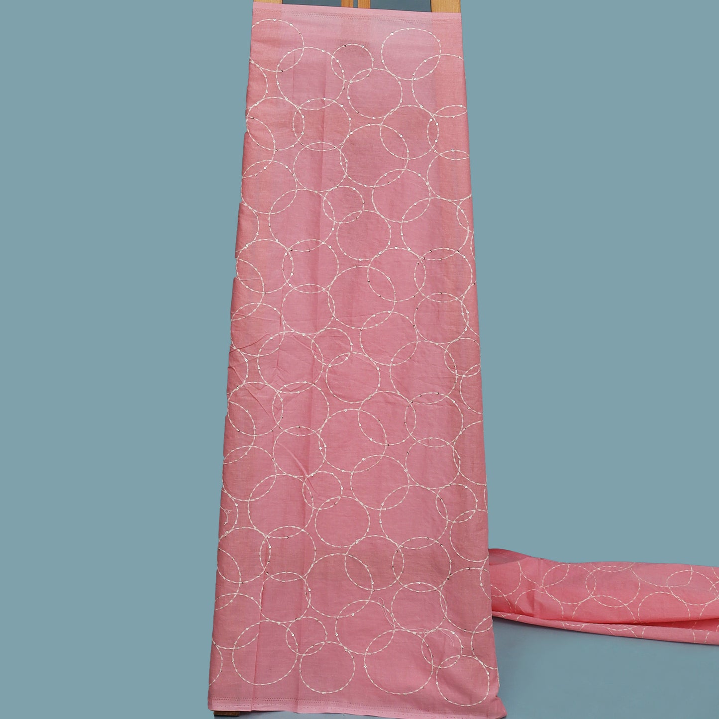 Pink Color Cotton Embroidery Fabric