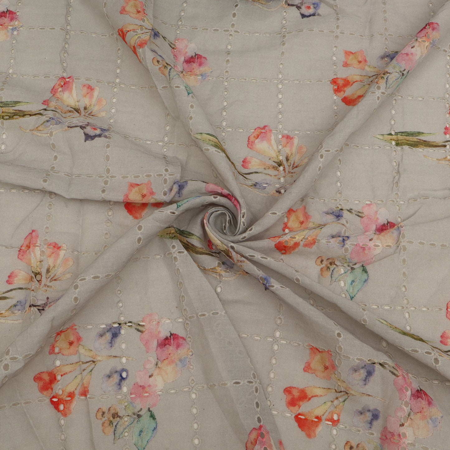 Cotton Chikan Print Embroidery Fabric