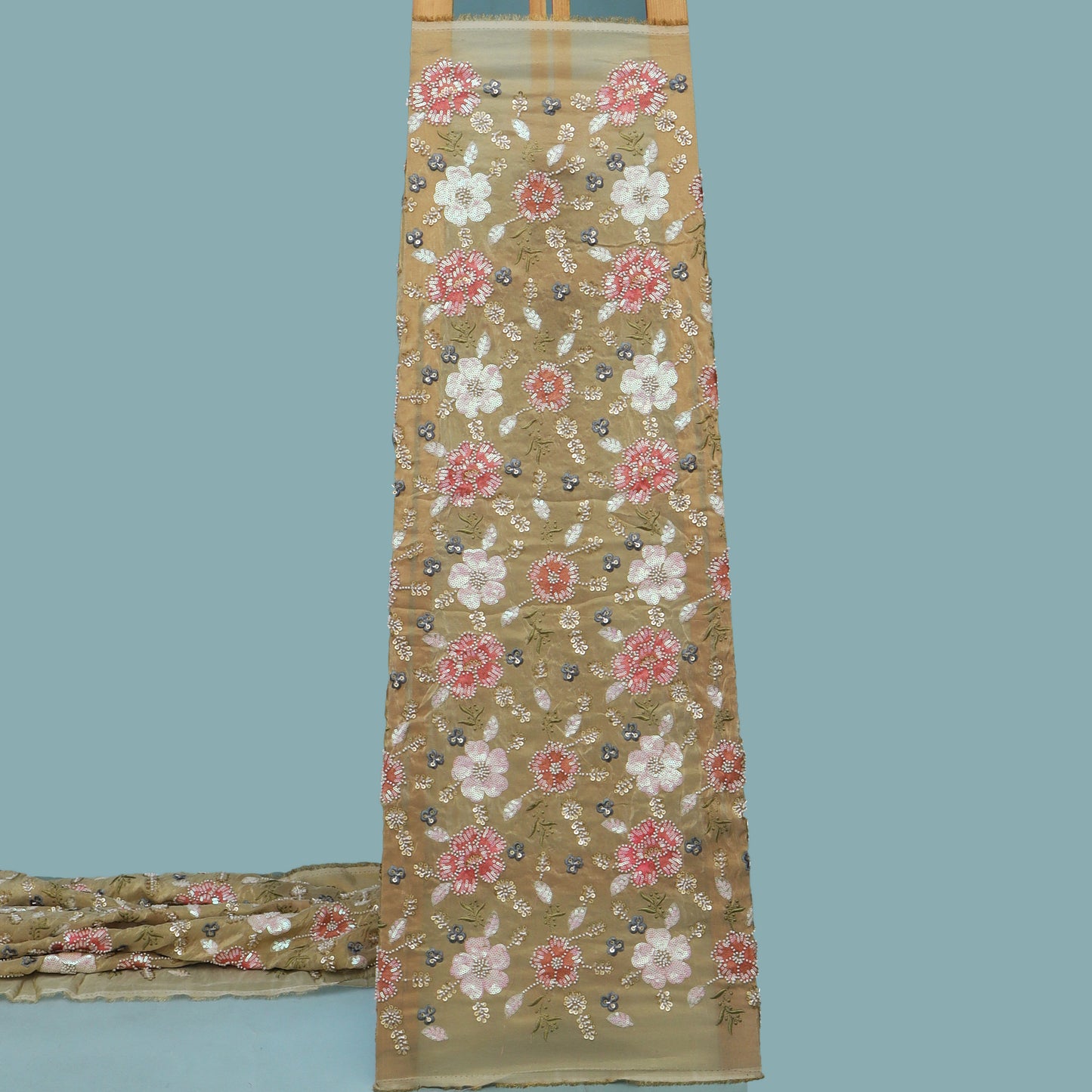 Beige Color Tissue Embroidery Fabric