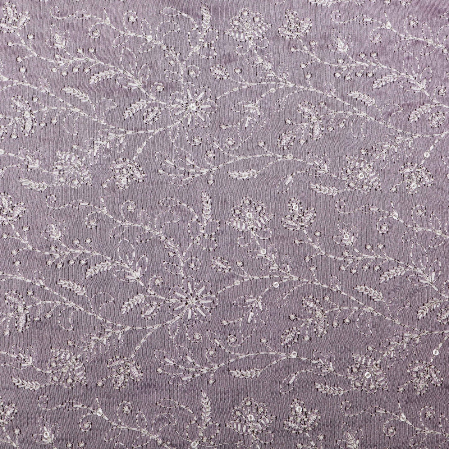 Lilac Color Chanderi Embroidery Fabric