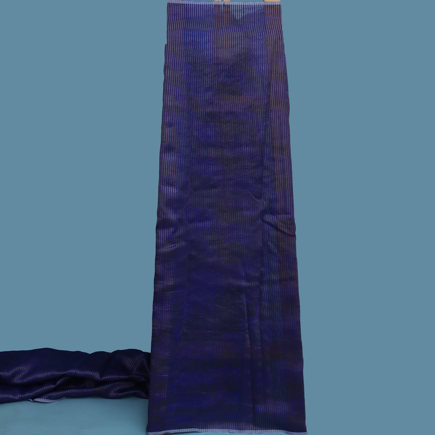 Royal Blue Color Raw Silk Stripe Fabric