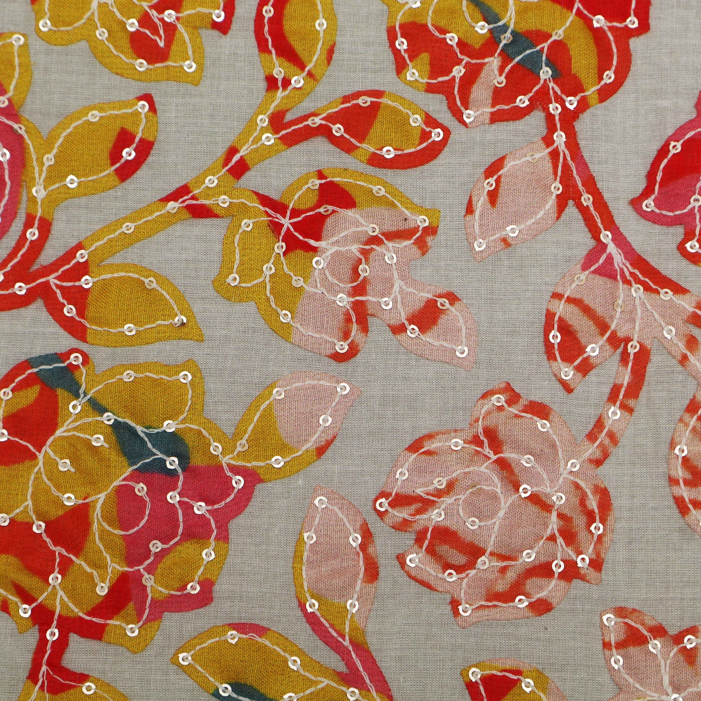 Off White Color Kora Cotton Embroidery Fabric