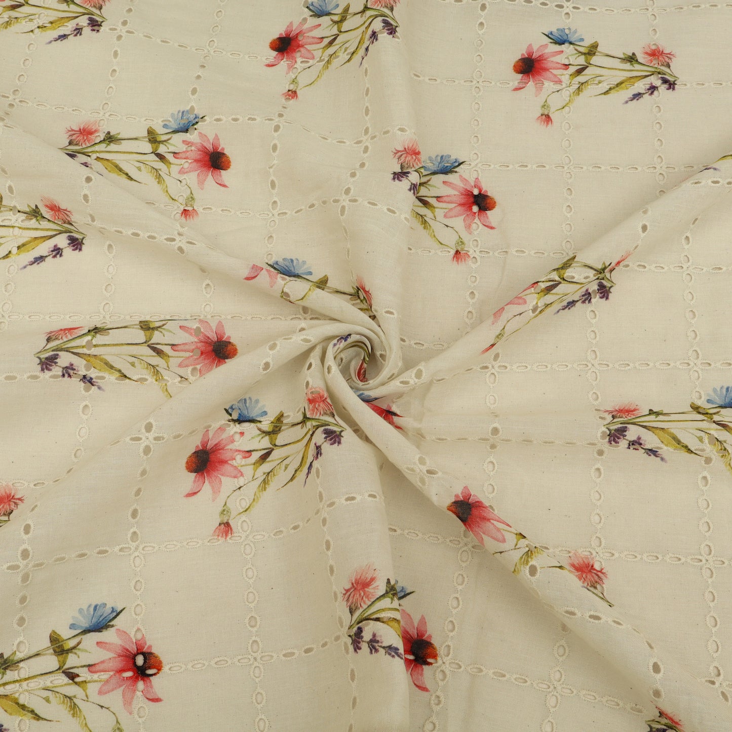 Floral patterned fabric with a white background