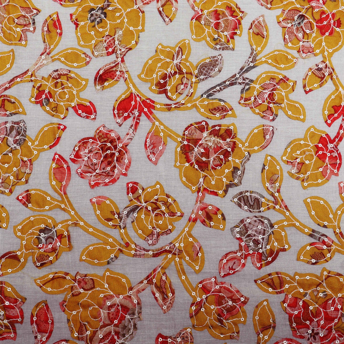 Off White Color Kora Cotton Embroidery Fabric