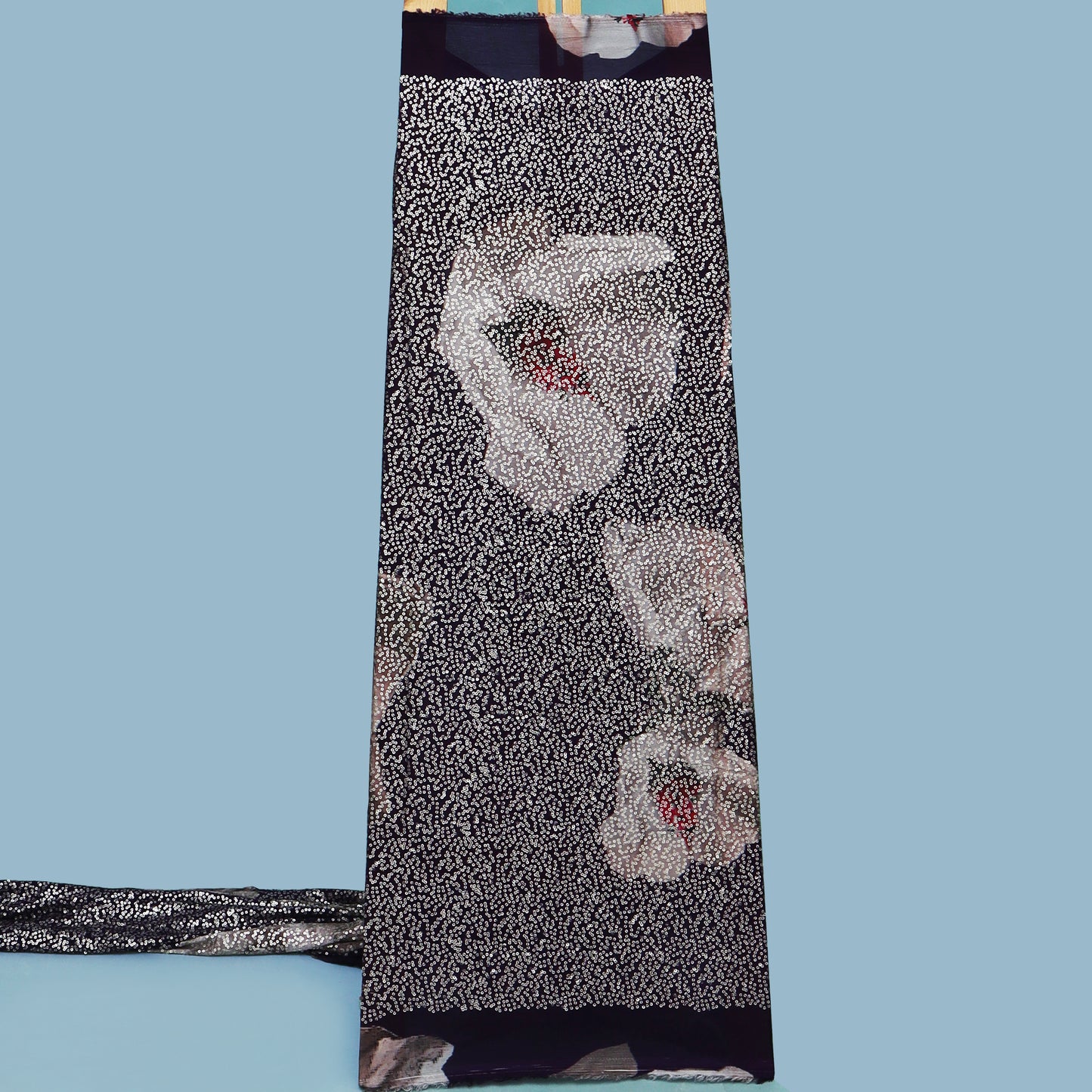 Purple Color Chinon Print Sequins Embroidery Fabric