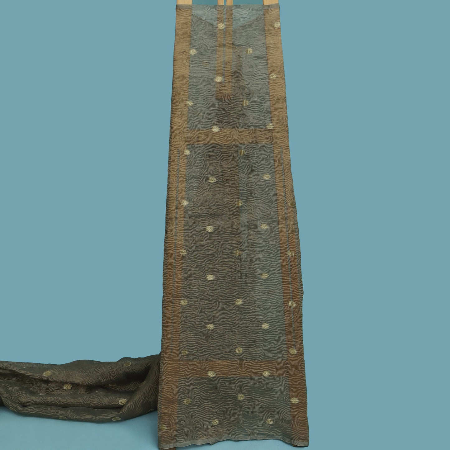 Grey Color Crush Tissue Booti Fabric