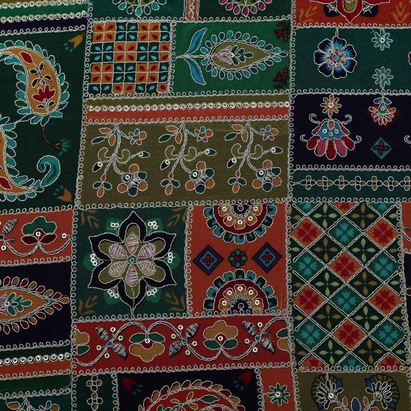 Multi-Colored Crepe Embroidery Fabric