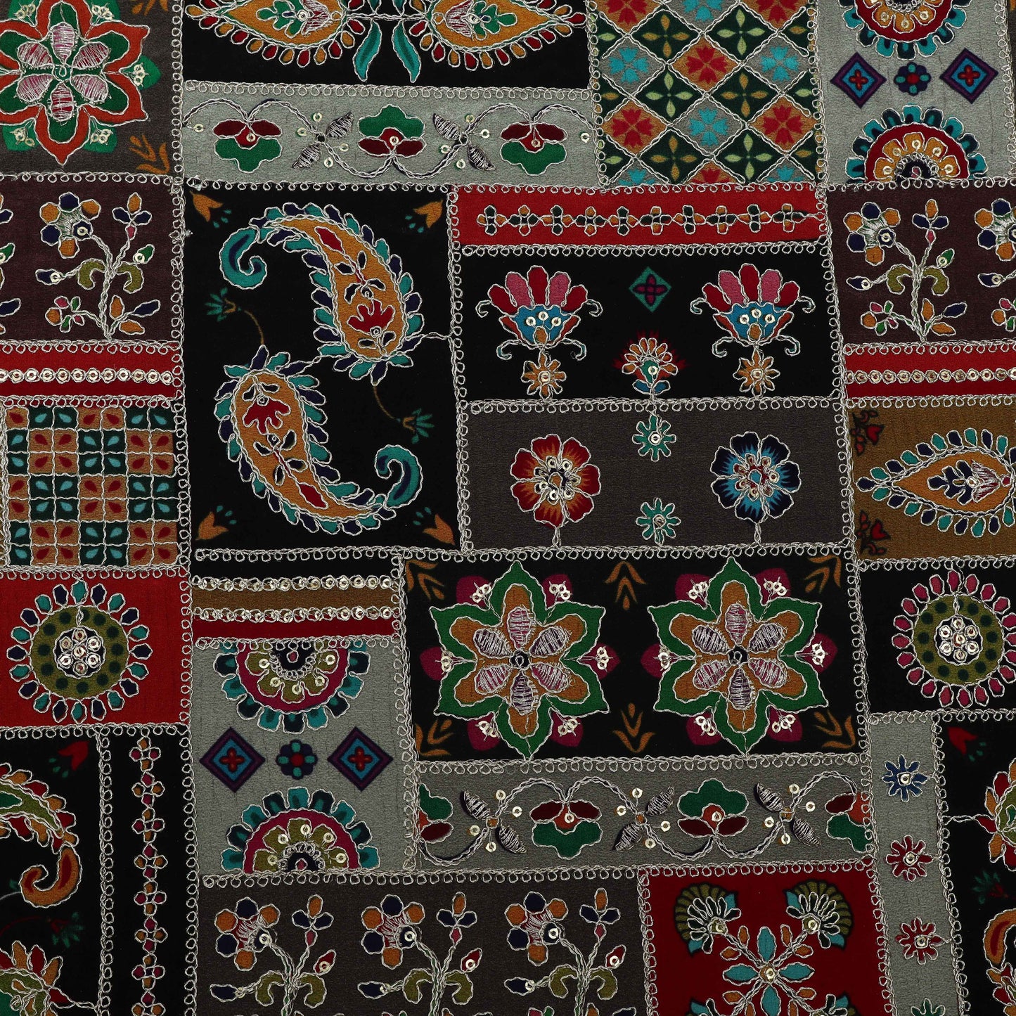 Multi-Colored Crepe Embroidery Fabric