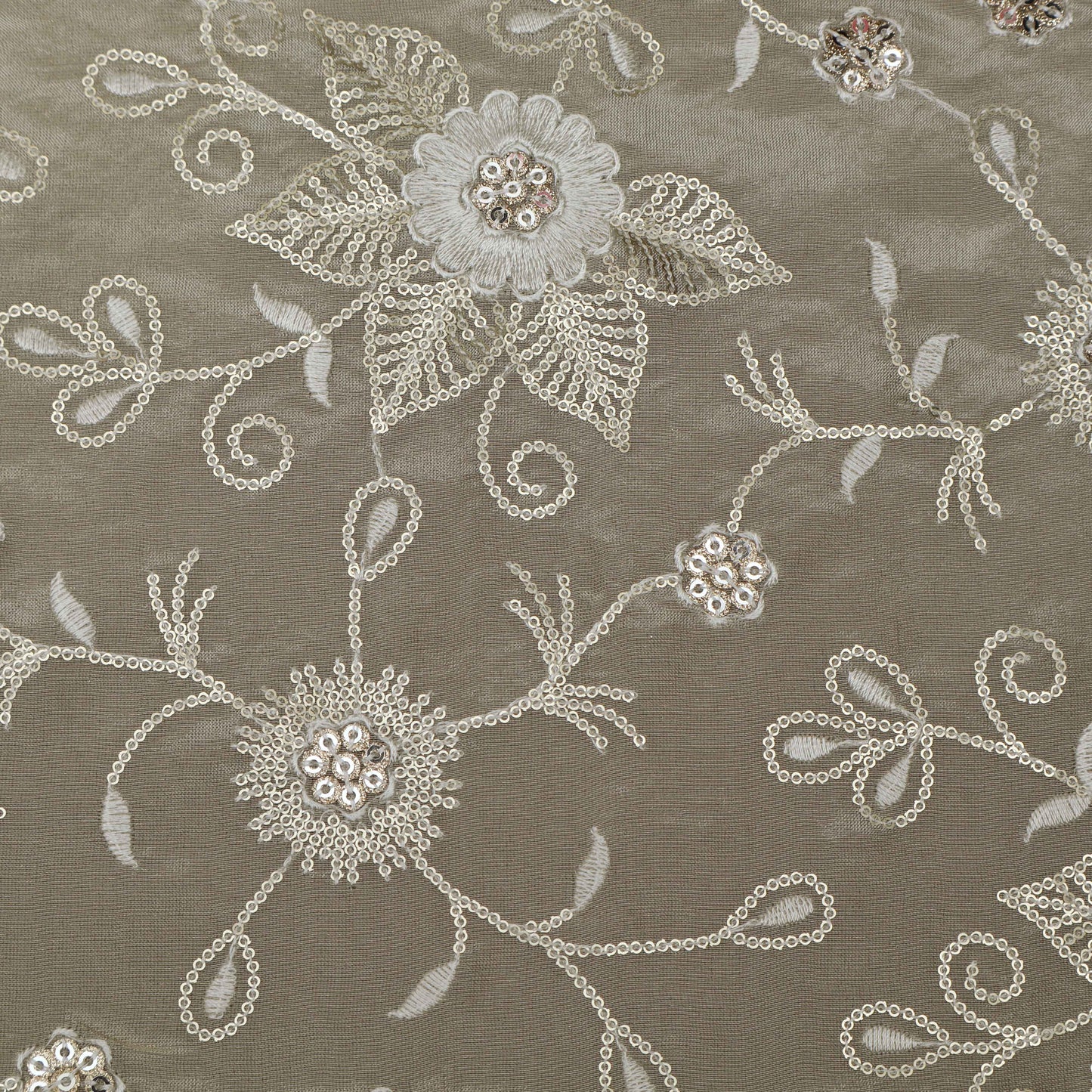 Beige Color Tissue Embroidery Fabric