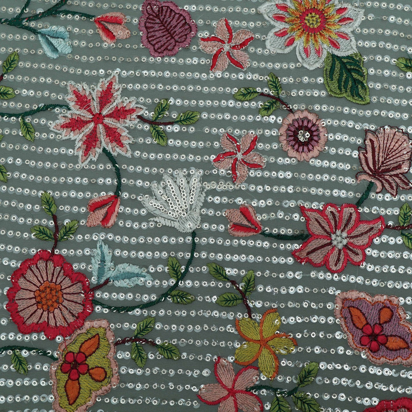 Green Color Georgette Embroidery Fabric