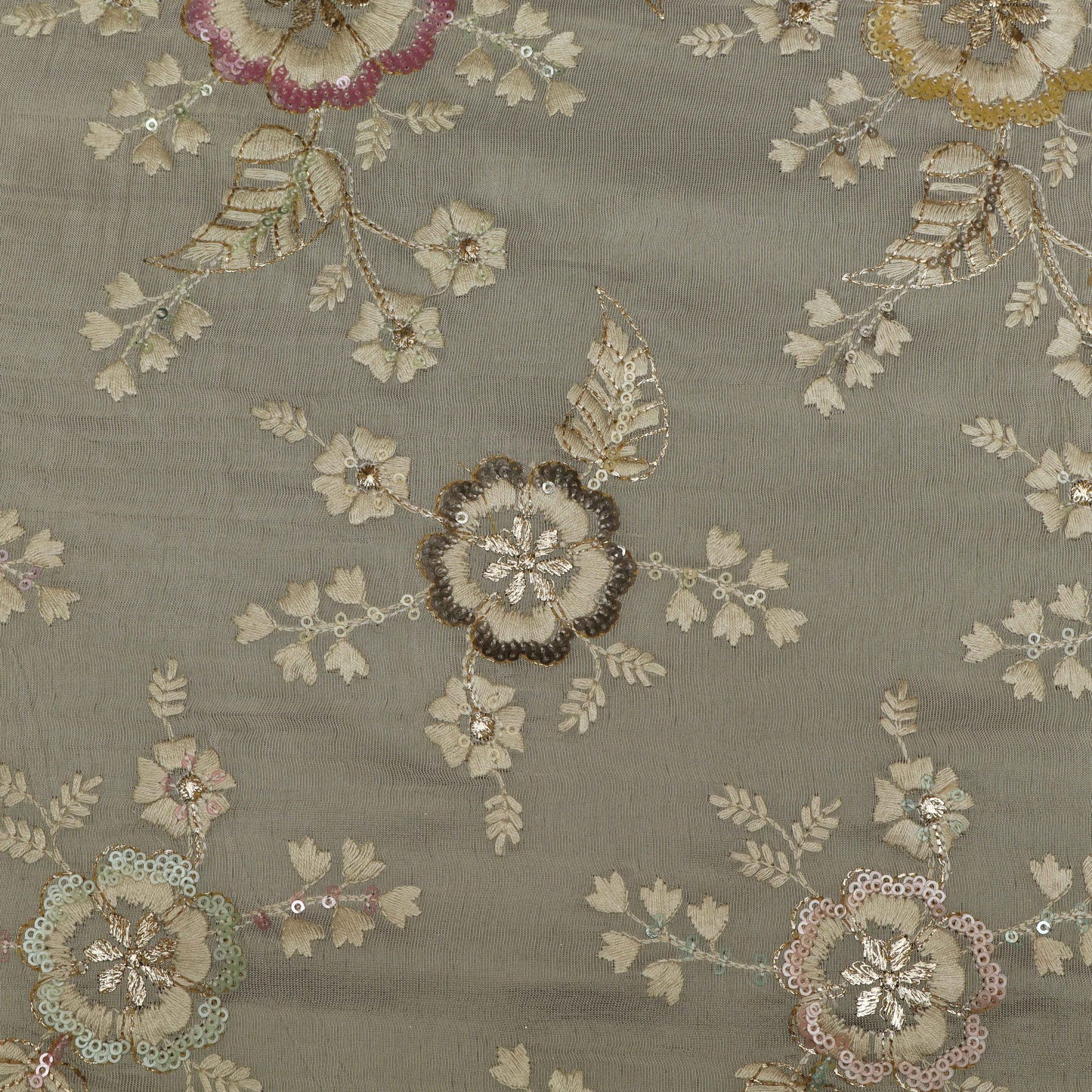 Beige Color Tissue Embroidery Fabric