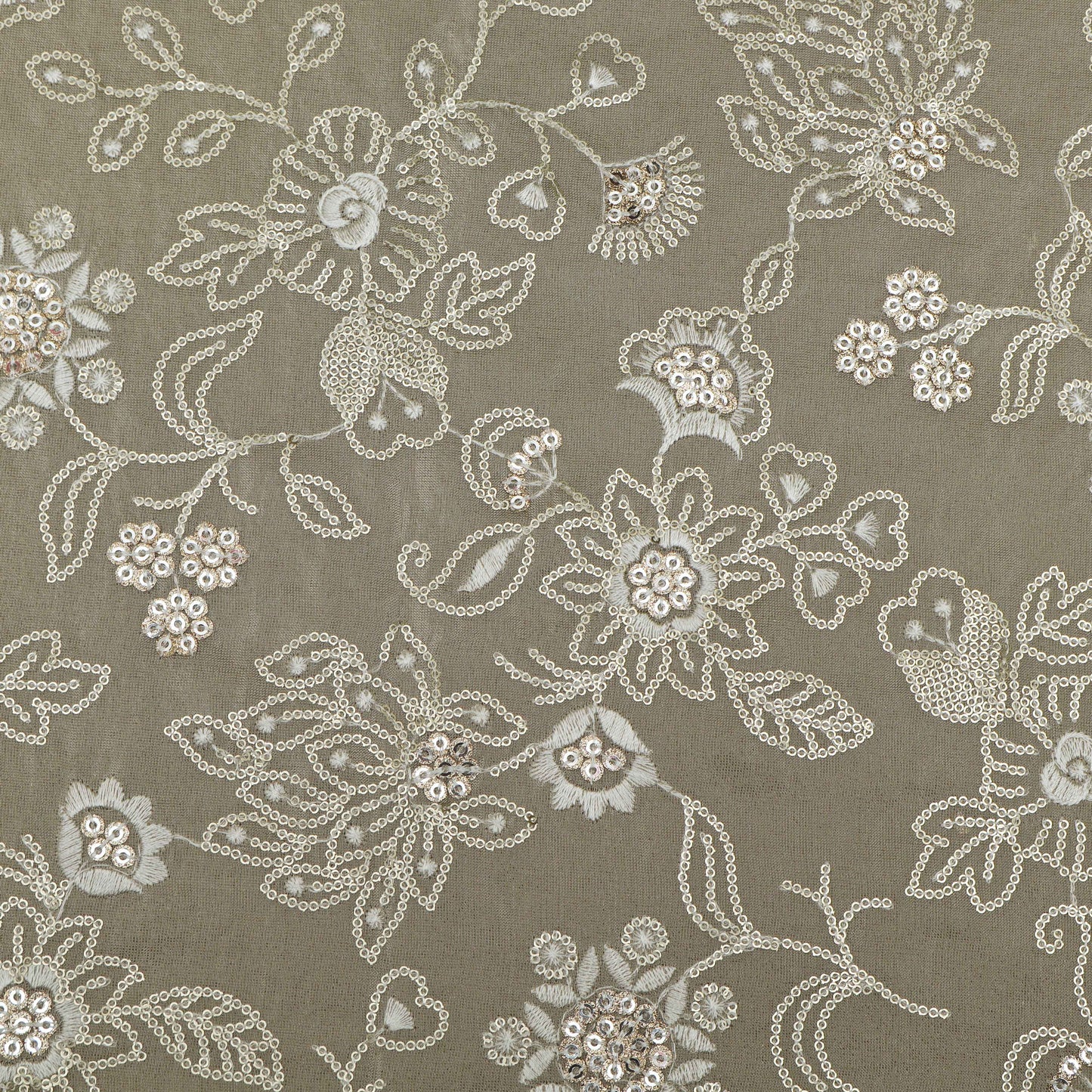 Beige Color Tissue Embroidery Fabric
