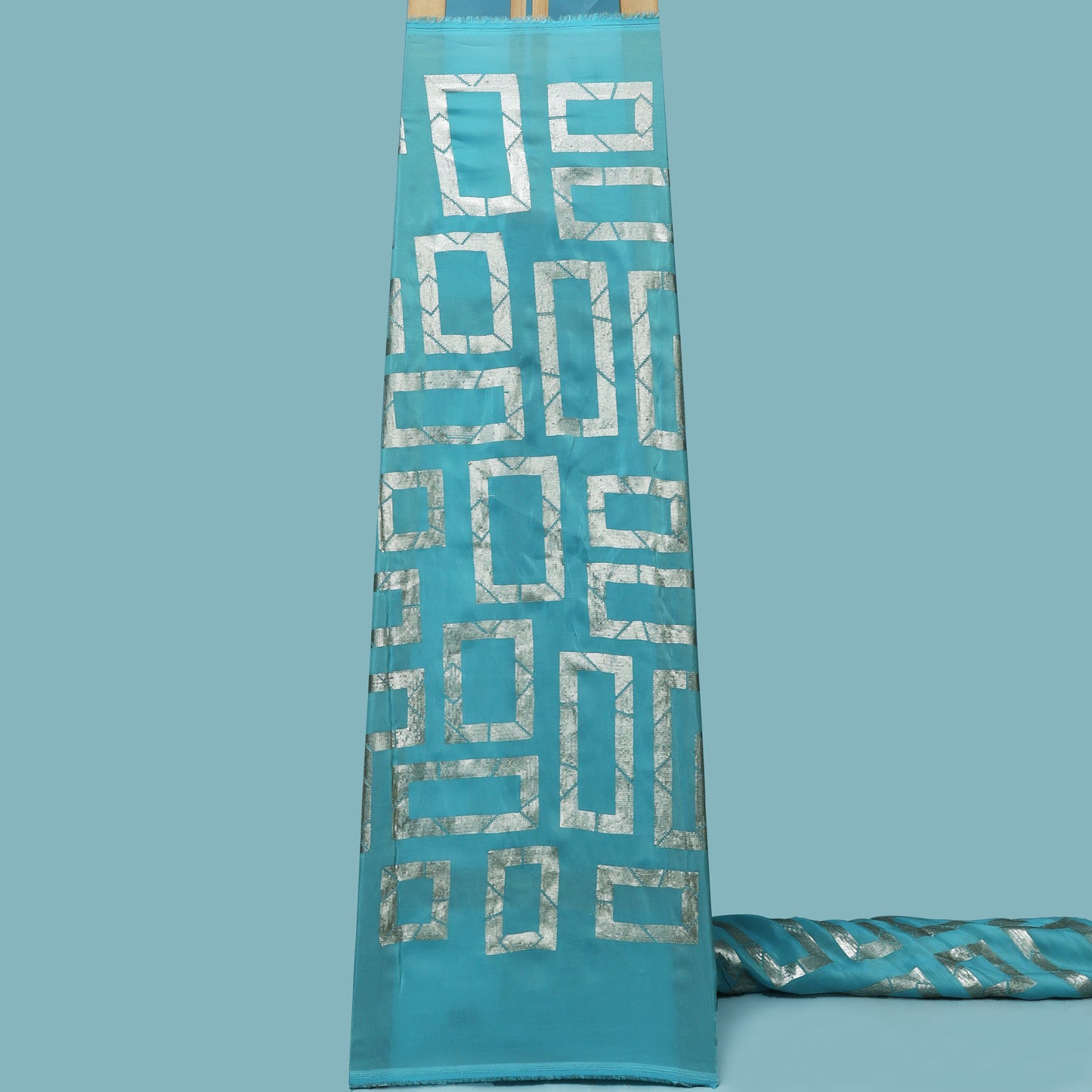 Sky Blue Color Tissue Embroidery Fabric