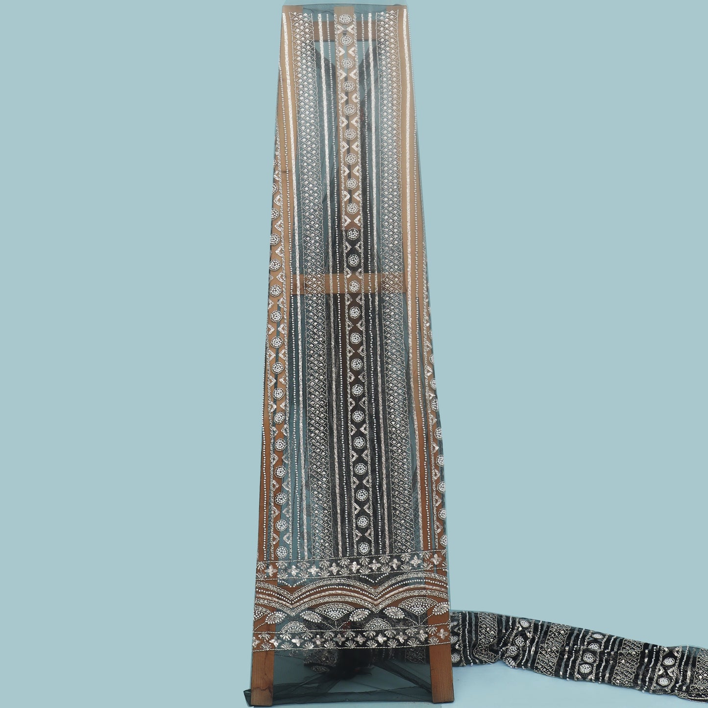 Black Color Net Sequince Embroidery Fabric