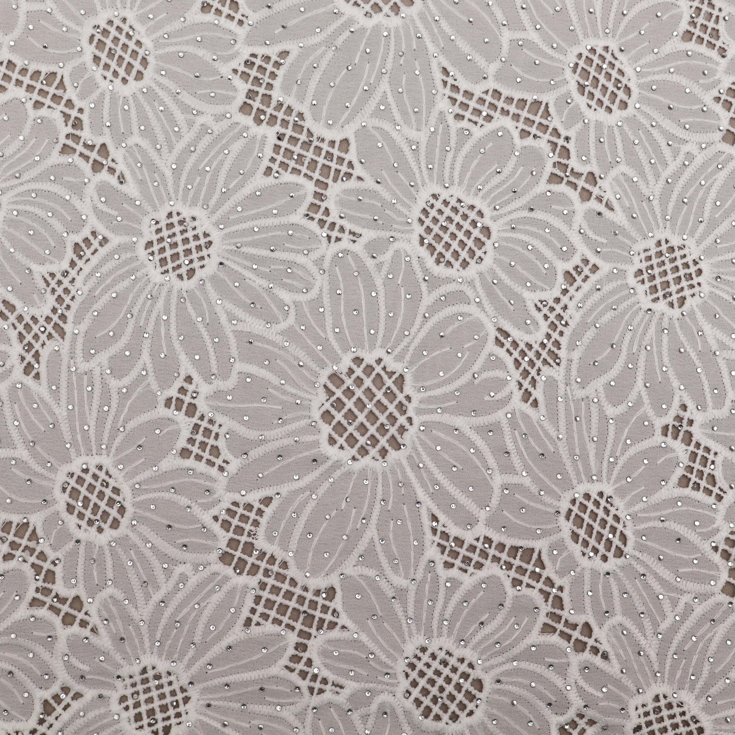 White Color Crepe Chikan Embroidery Fabric