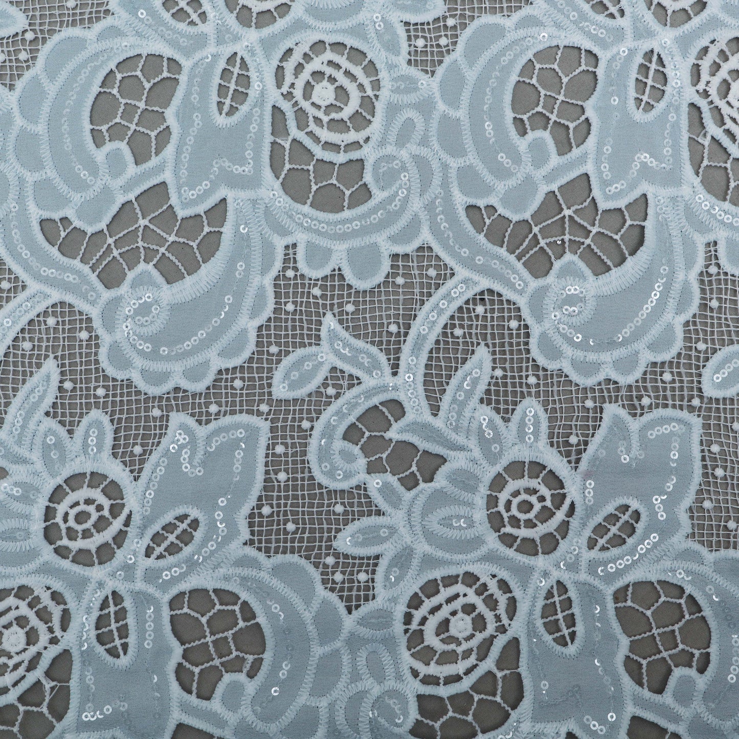 Sky Blue Color Crepe Chikan Embroidery Fabric