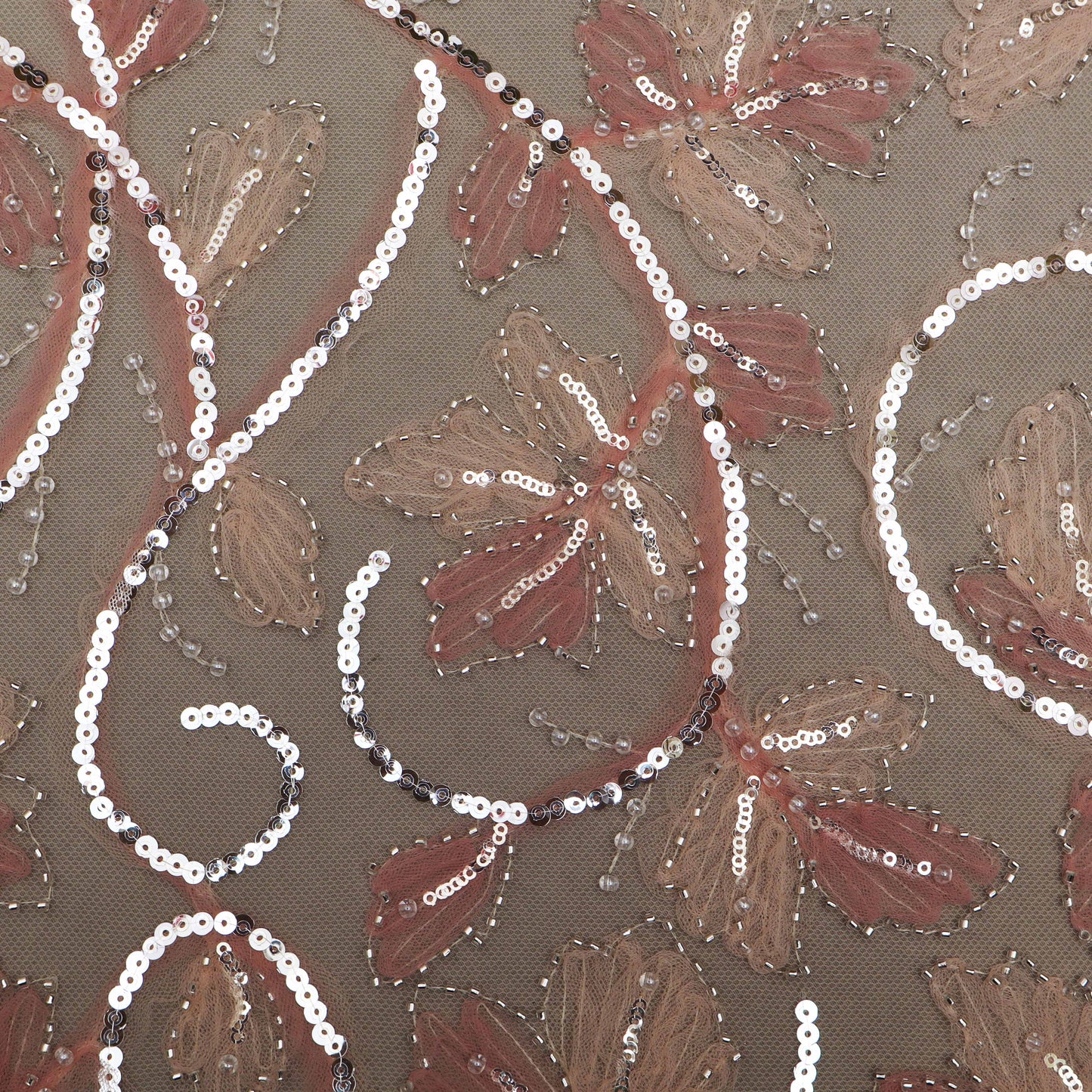 Pink Color Net Embroidery Fabric