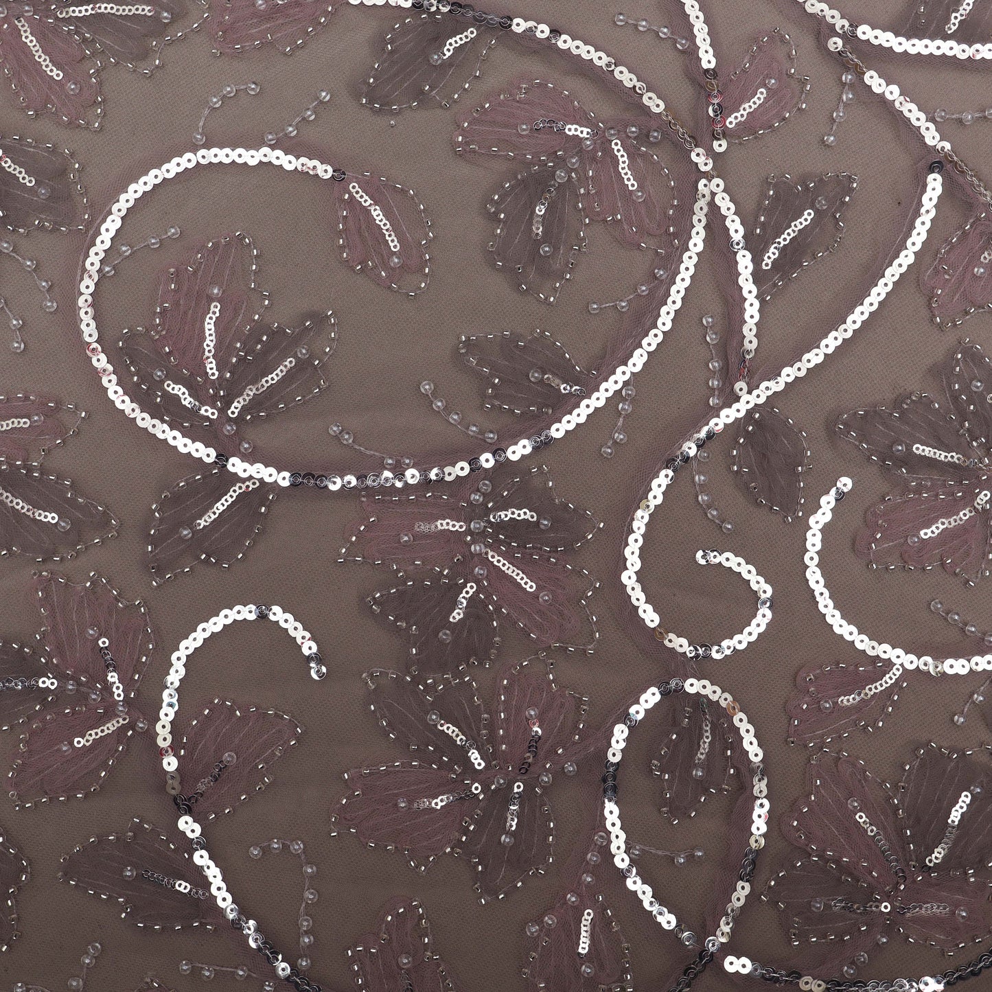 Grey Color Net Embroidery Fabric