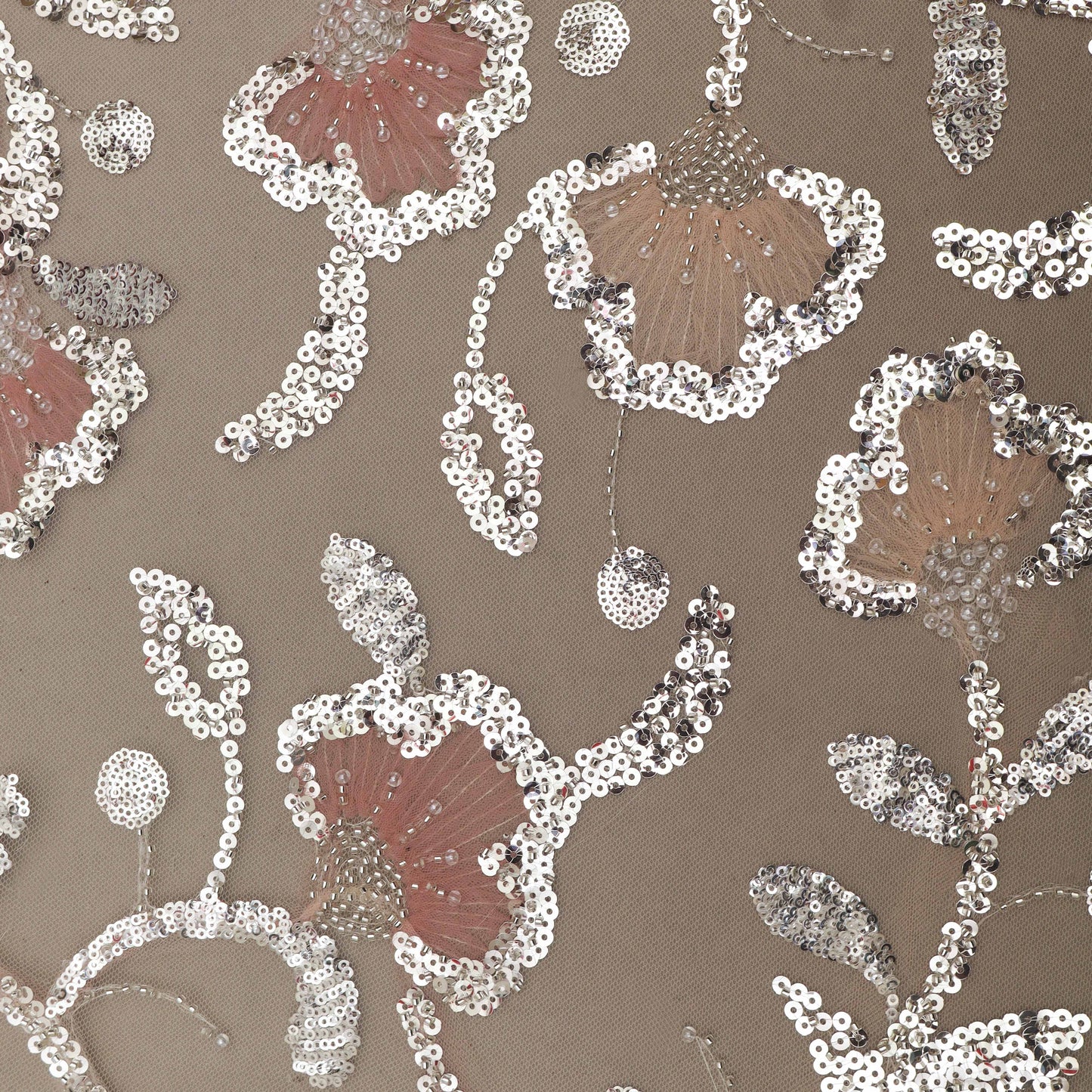 Beige Color Net Embroidery Fabric