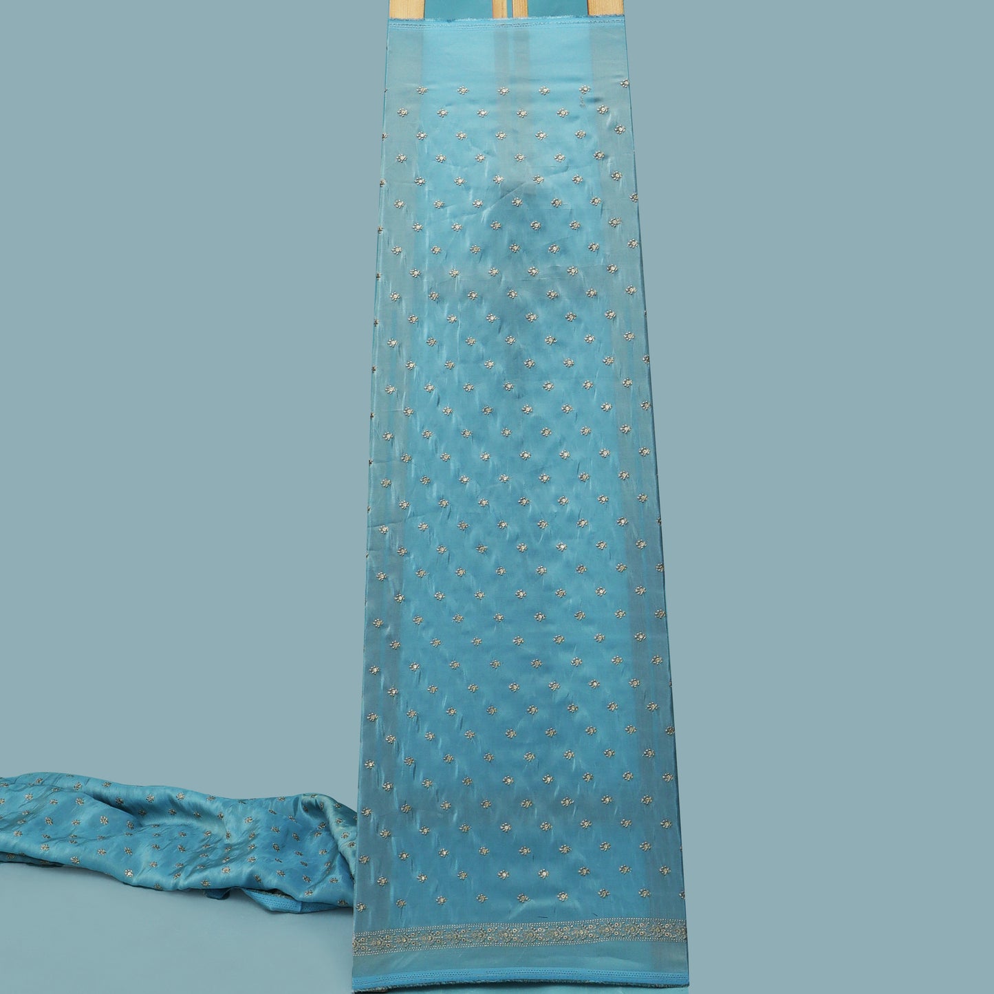 Sky Blue Color Tissue Booti Embroidery Fabric