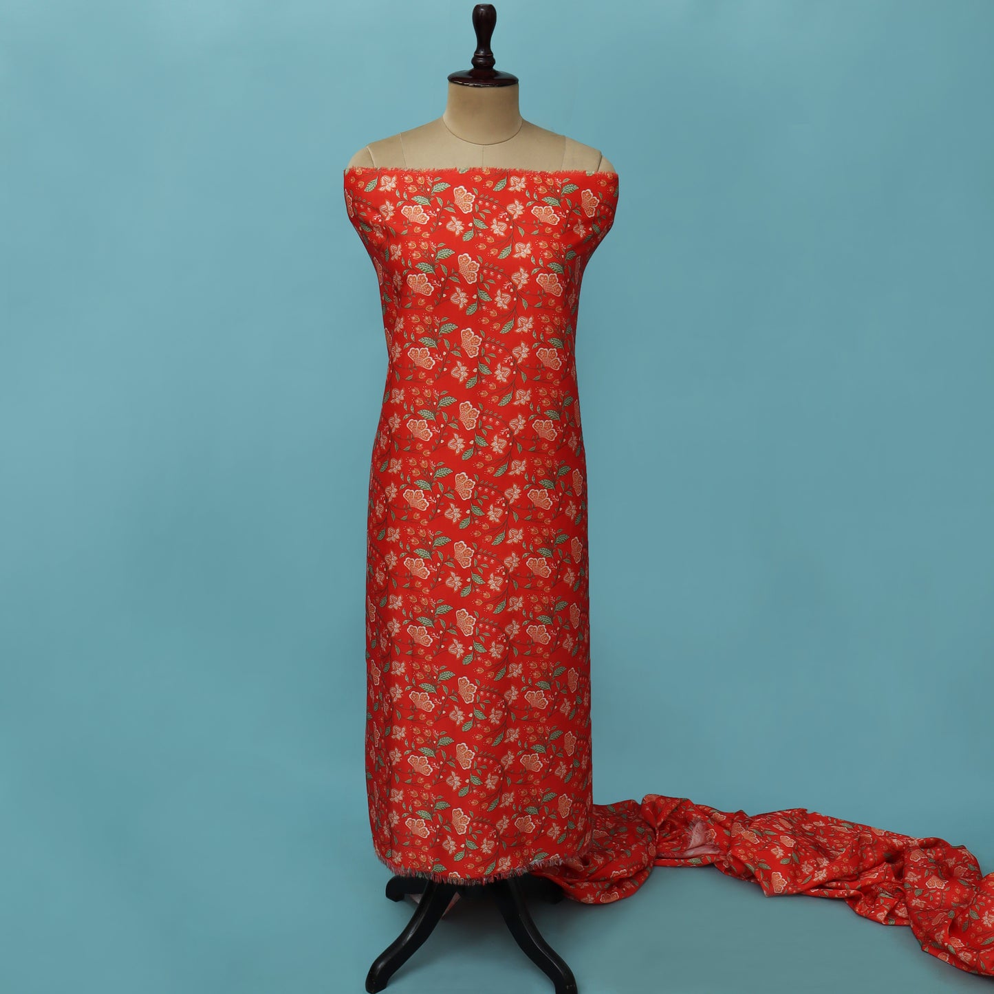 Orange Color Linen Satin Print Fabric