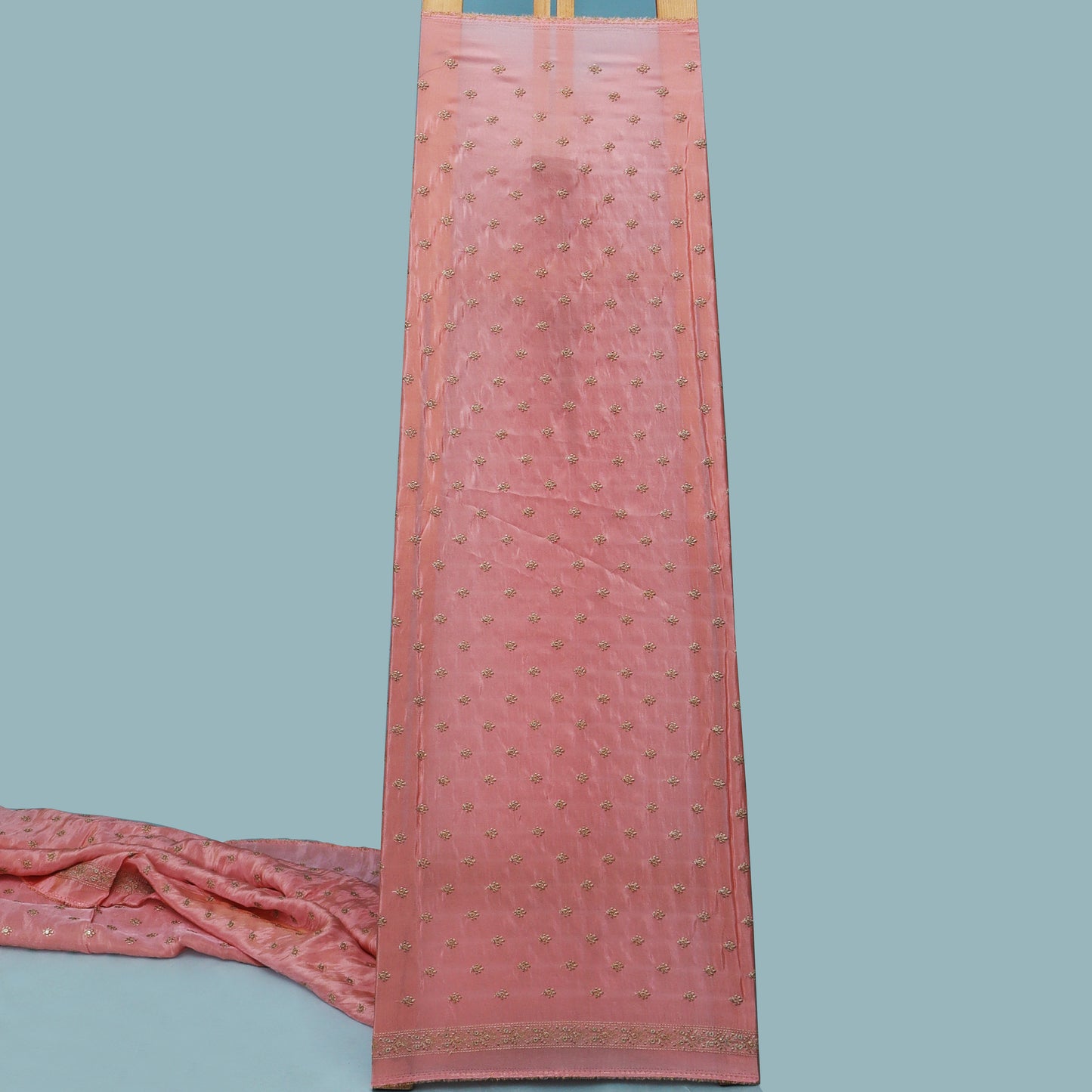 Gajri Color Tissue Booti Embroidery Fabric