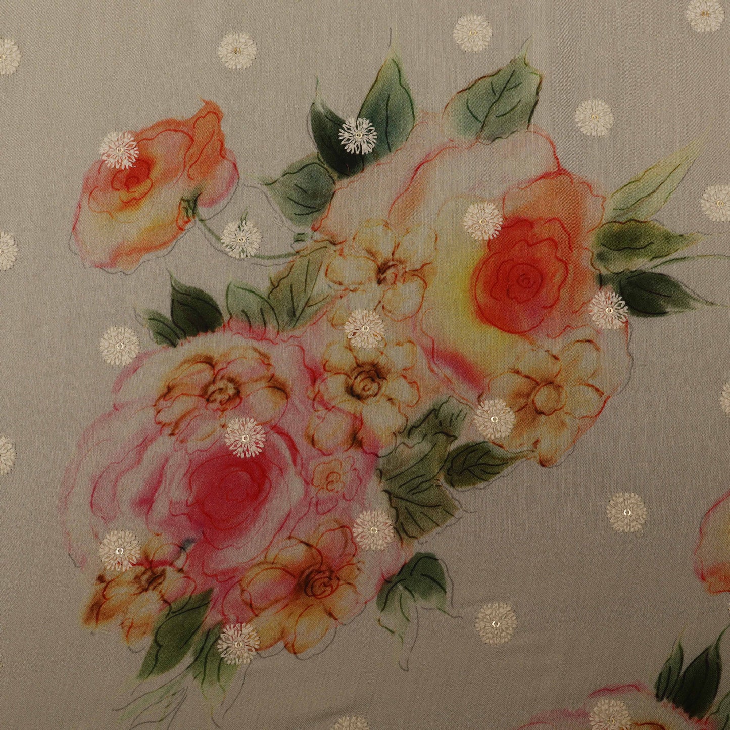 Colored Color Mulmul Embroidery Fabric