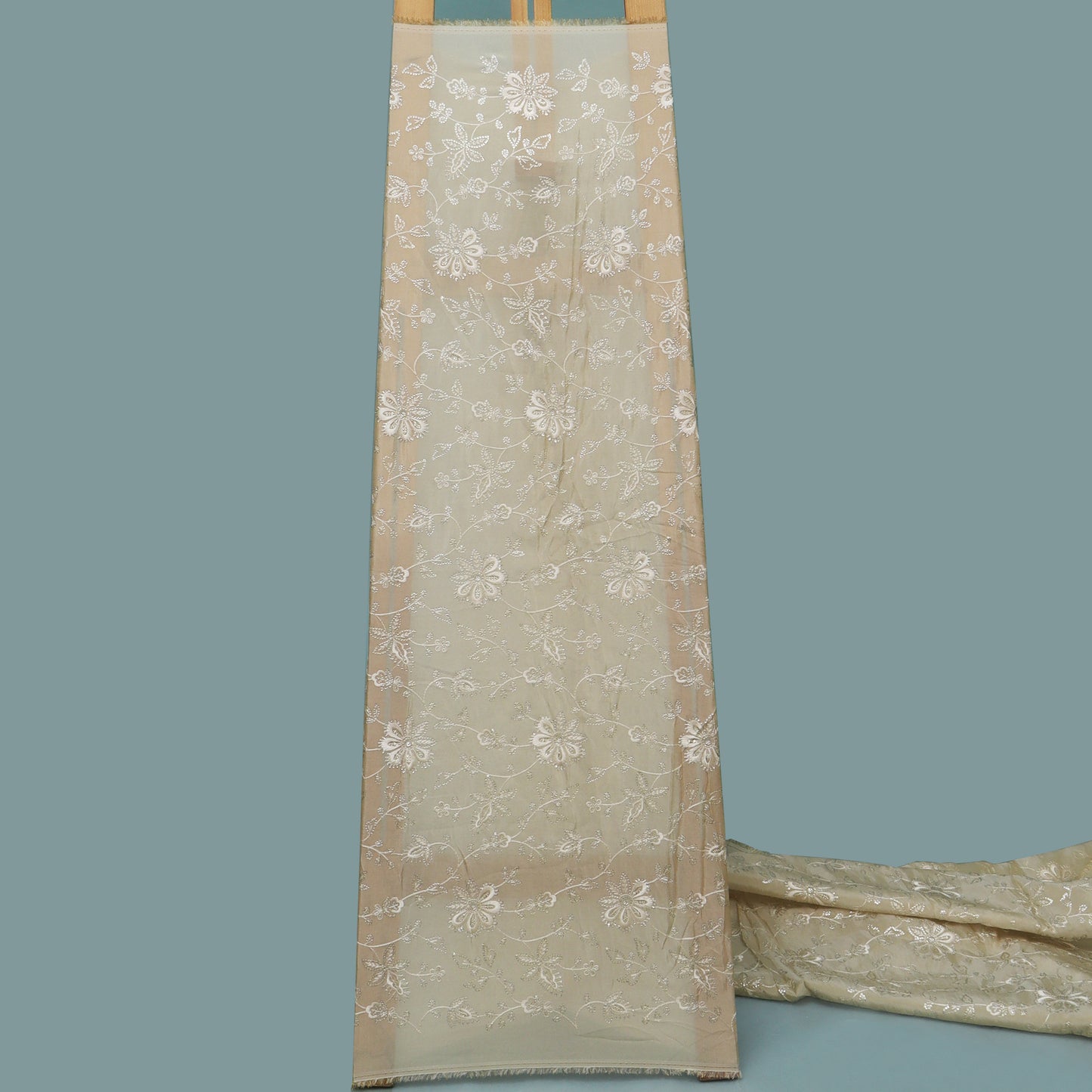 Beige Color Tissue Embroidery Fabric