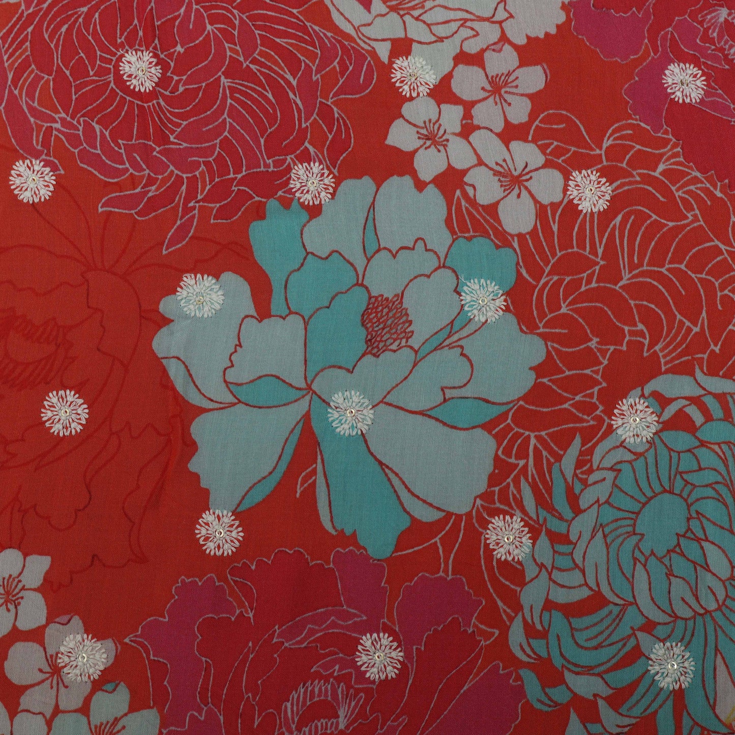 Colored Color Mulmul Embroidery Fabric