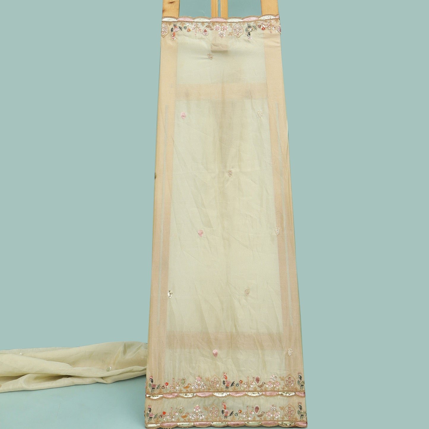 Beige Color Tissue Embroidery Fabric