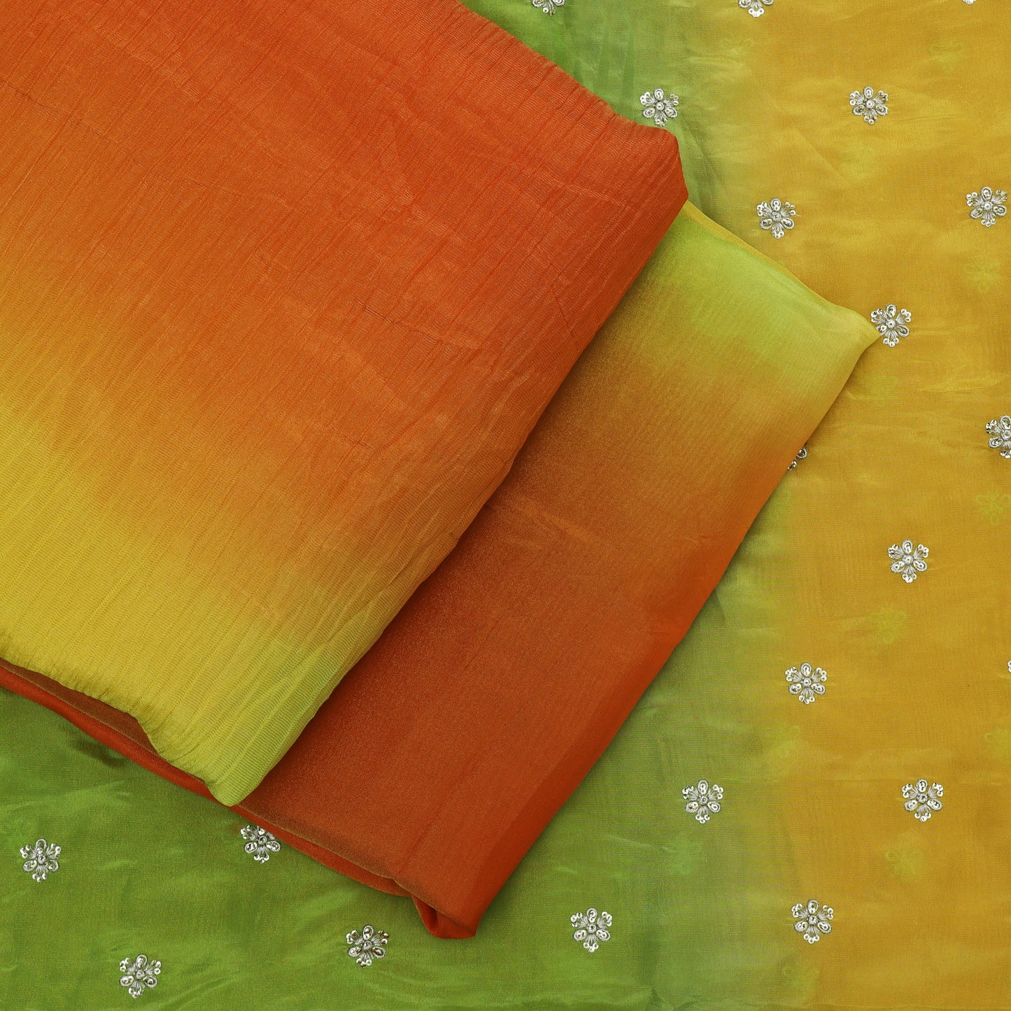 Green Color Shaded Tissue Booti Fabric