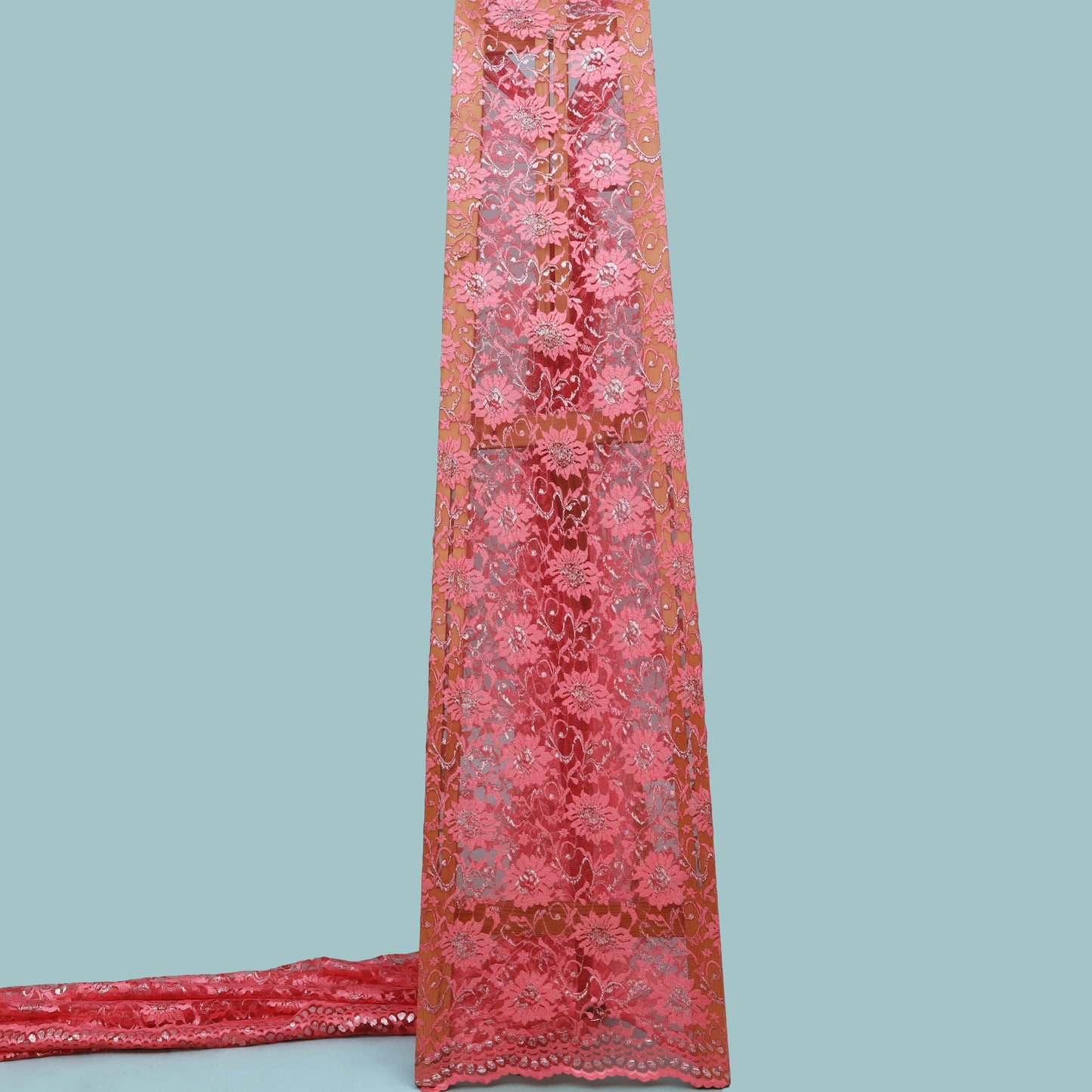 Dark Pink Color Chantilly Lace Fabric