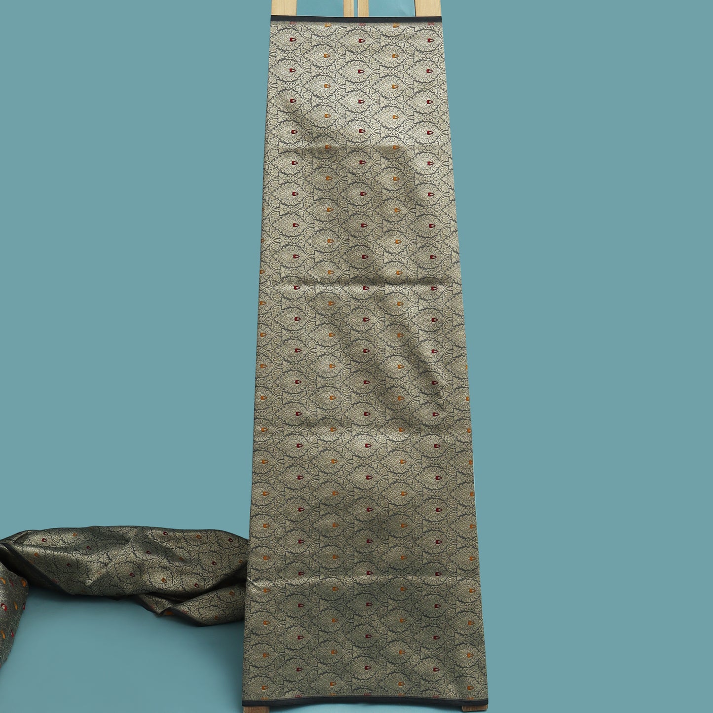 Grey Color Katan Meena Brocade Fabric