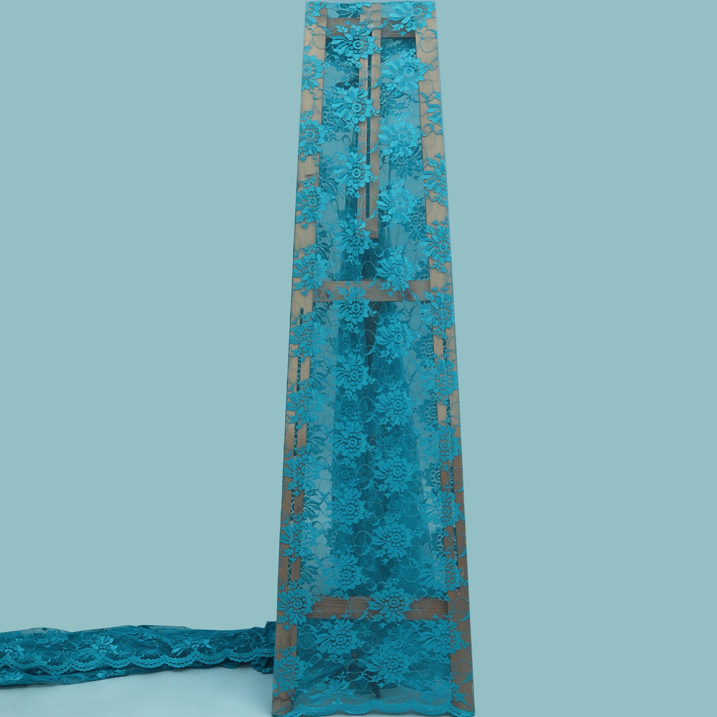 Teal Blue Color Chantilly Lace Fabric