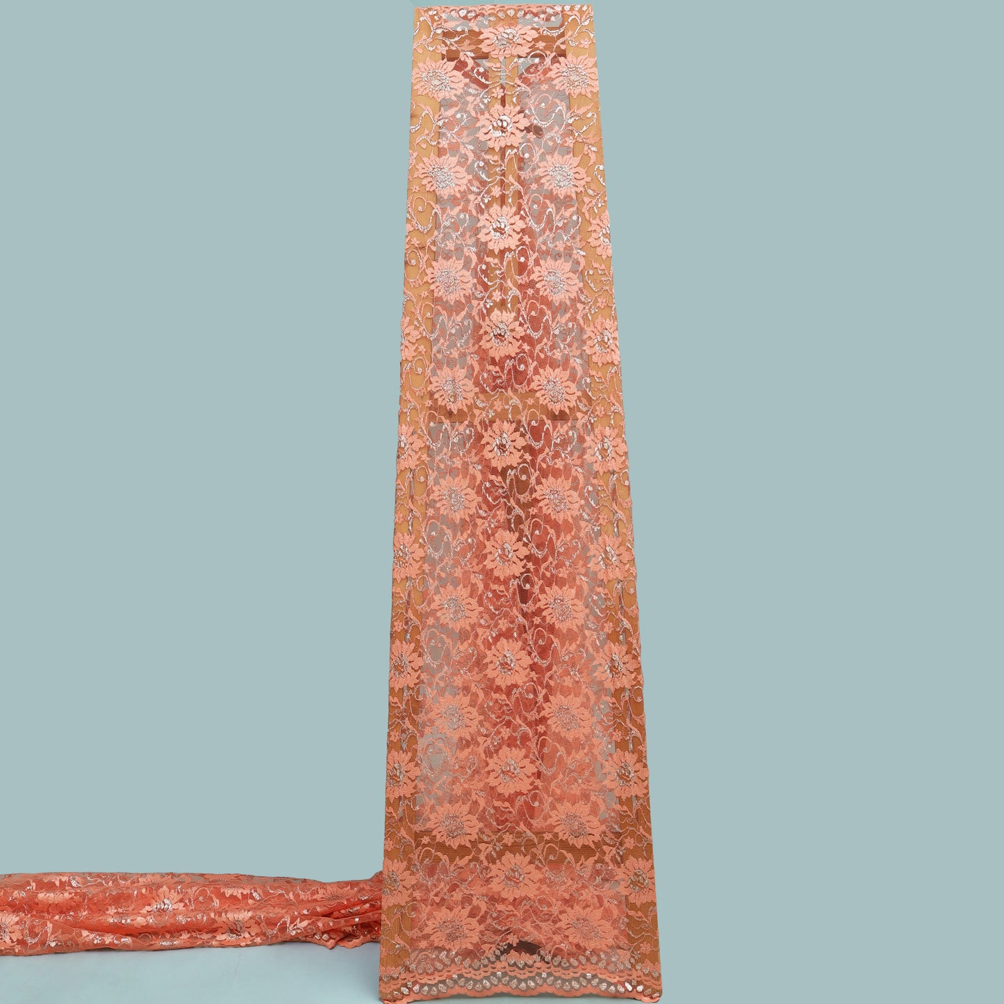 Dark Peach Color Chantilly Lace Fabric