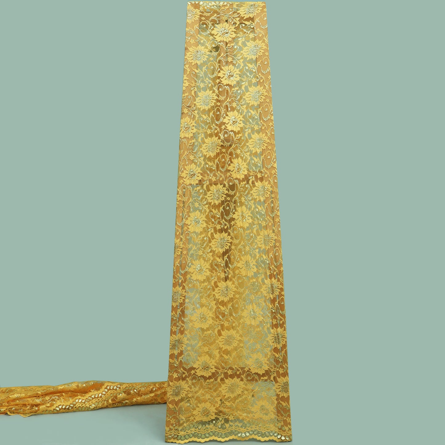 Mustard Color Chantilly Lace Fabric