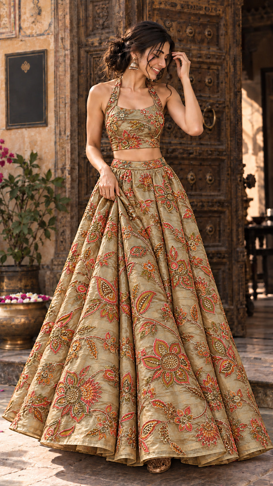Pure Dupion Tissue Embroidered Fabric