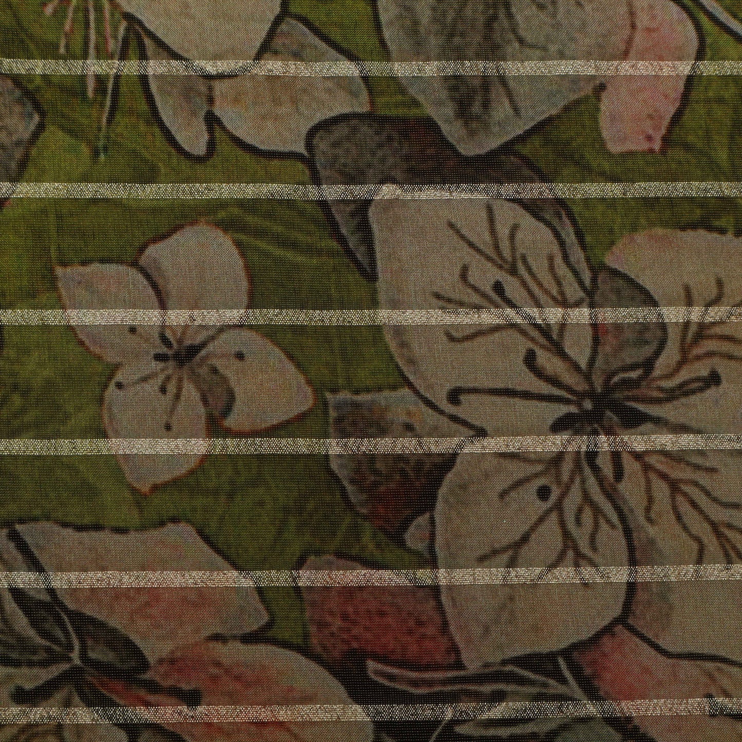 Mehndi Green Color Tissue Print Fabric