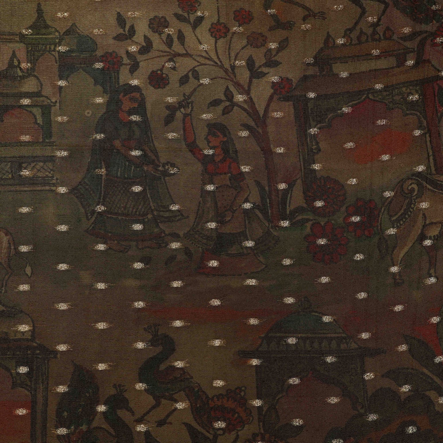 Mehndi Green Color Tissue Print Fabric