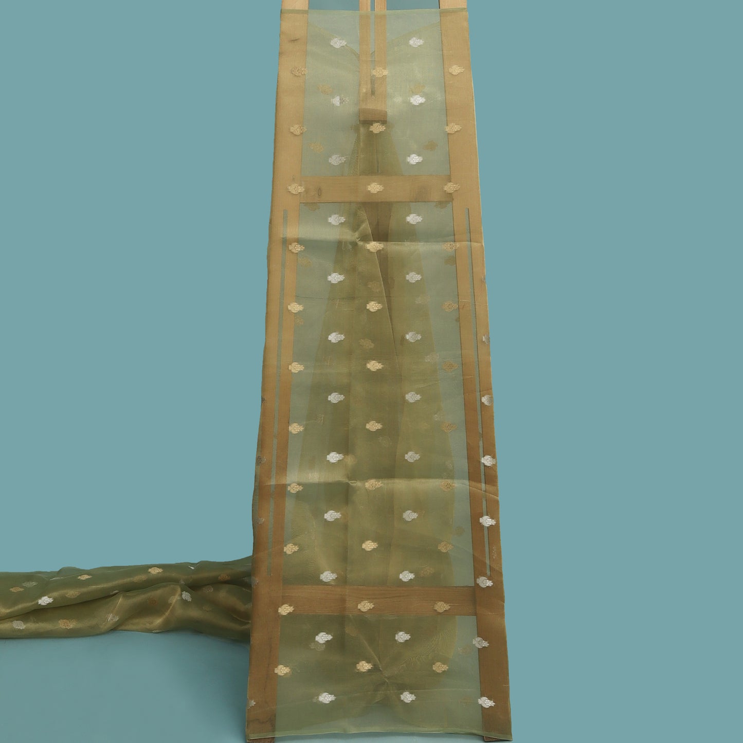 Green Color Organza Tissue Booti Fabric