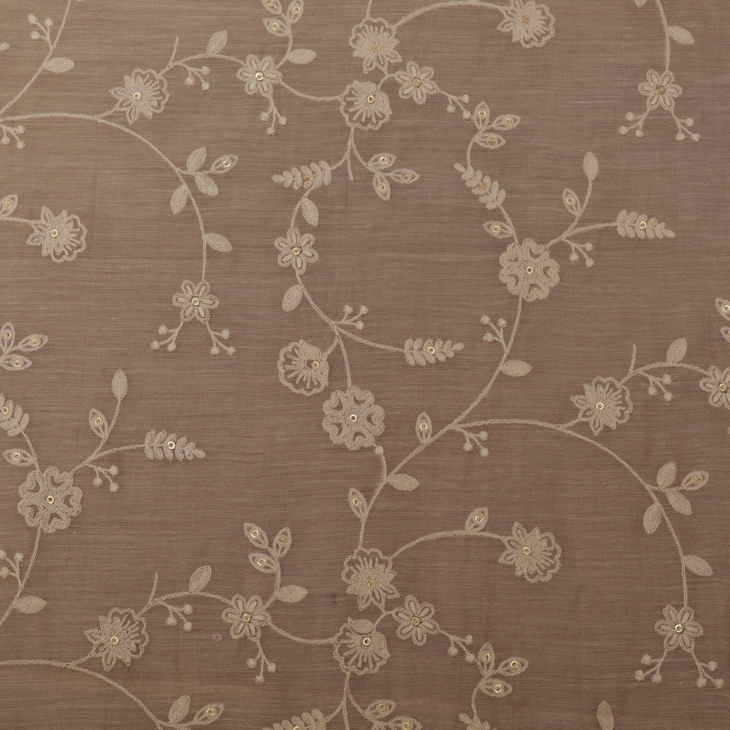 Peach Color Chanderi Embroidery Fabric